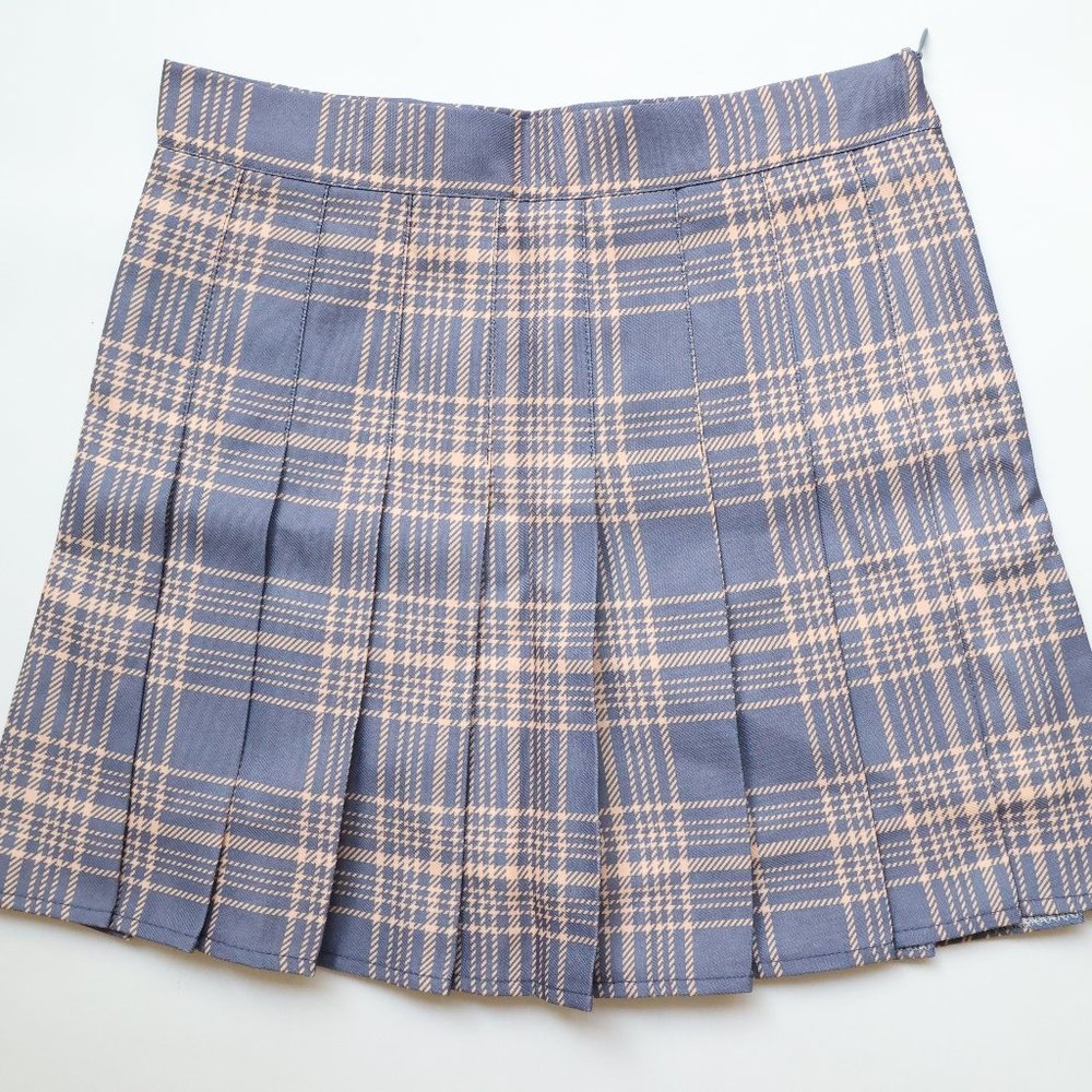 Indigo Plaid Pleated Miniskirt SIZE SMALL